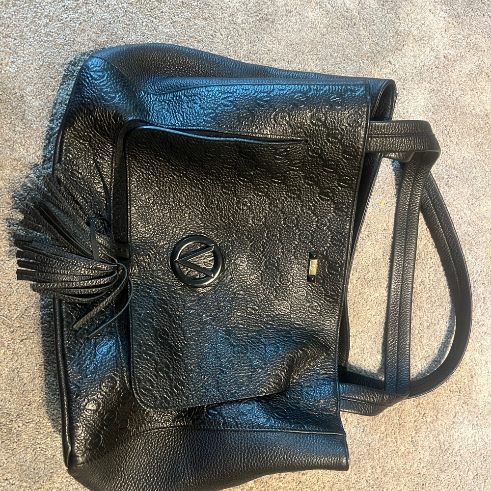 Mario Valentino Black Glossy Leather Tote